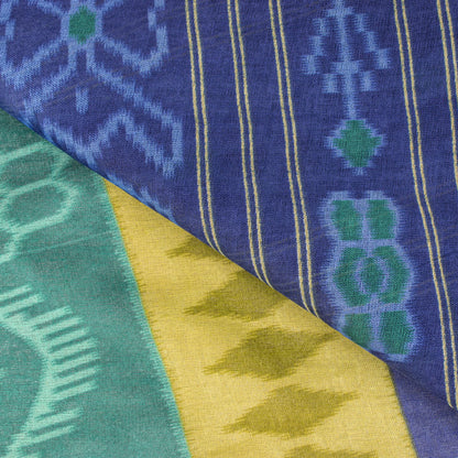 Sanskriti Vintage Saree Blue Pure Cotton Ikat Print Sambhalpuri Sari 5+YD Fabric