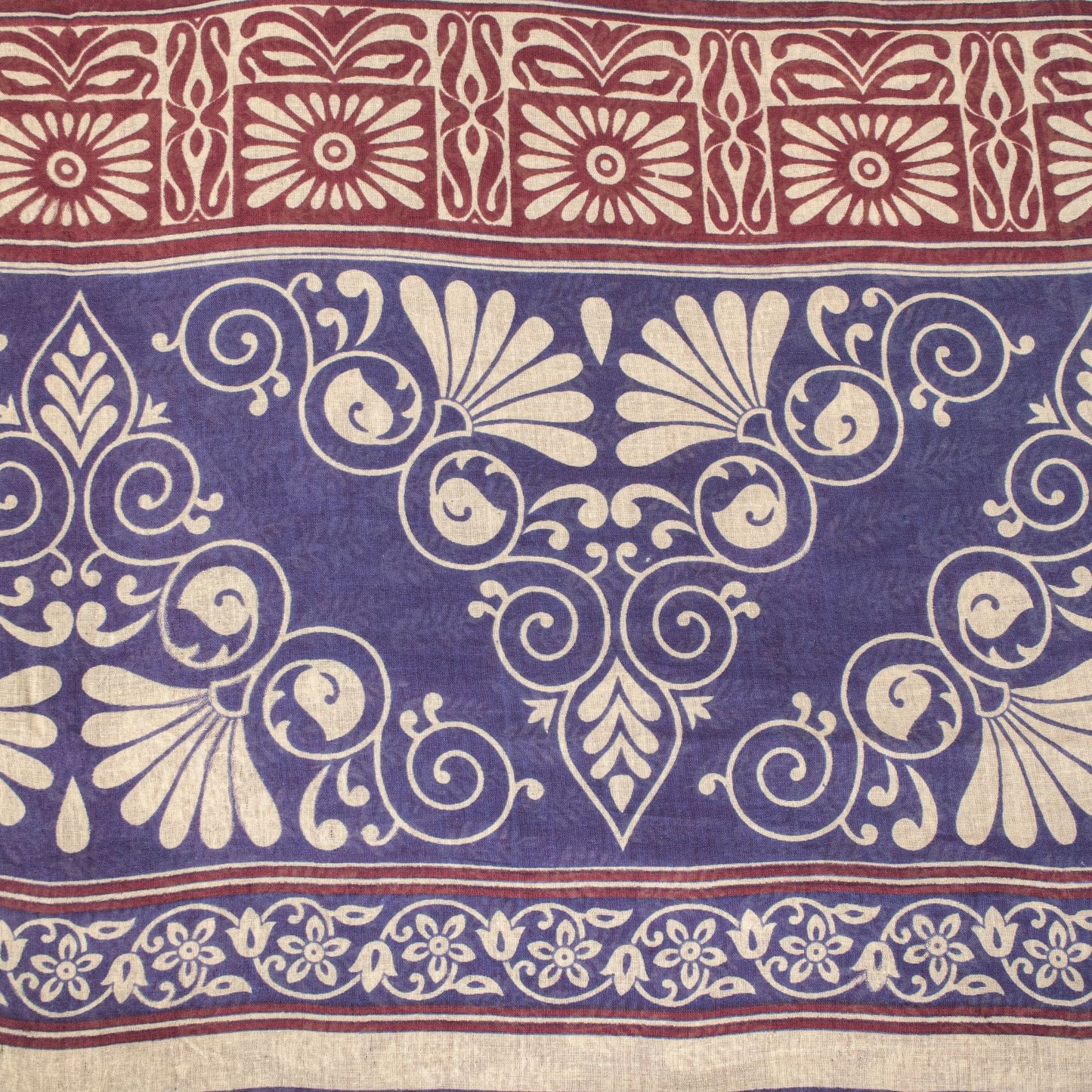 Sanskriti Vintage Saree Wine-Blue 100% Pure Cotton Block Print Sari Craft Fabric
