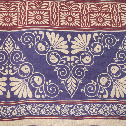 Sanskriti Vintage Saree Wine-Blue 100% Pure Cotton Block Print Sari Craft Fabric