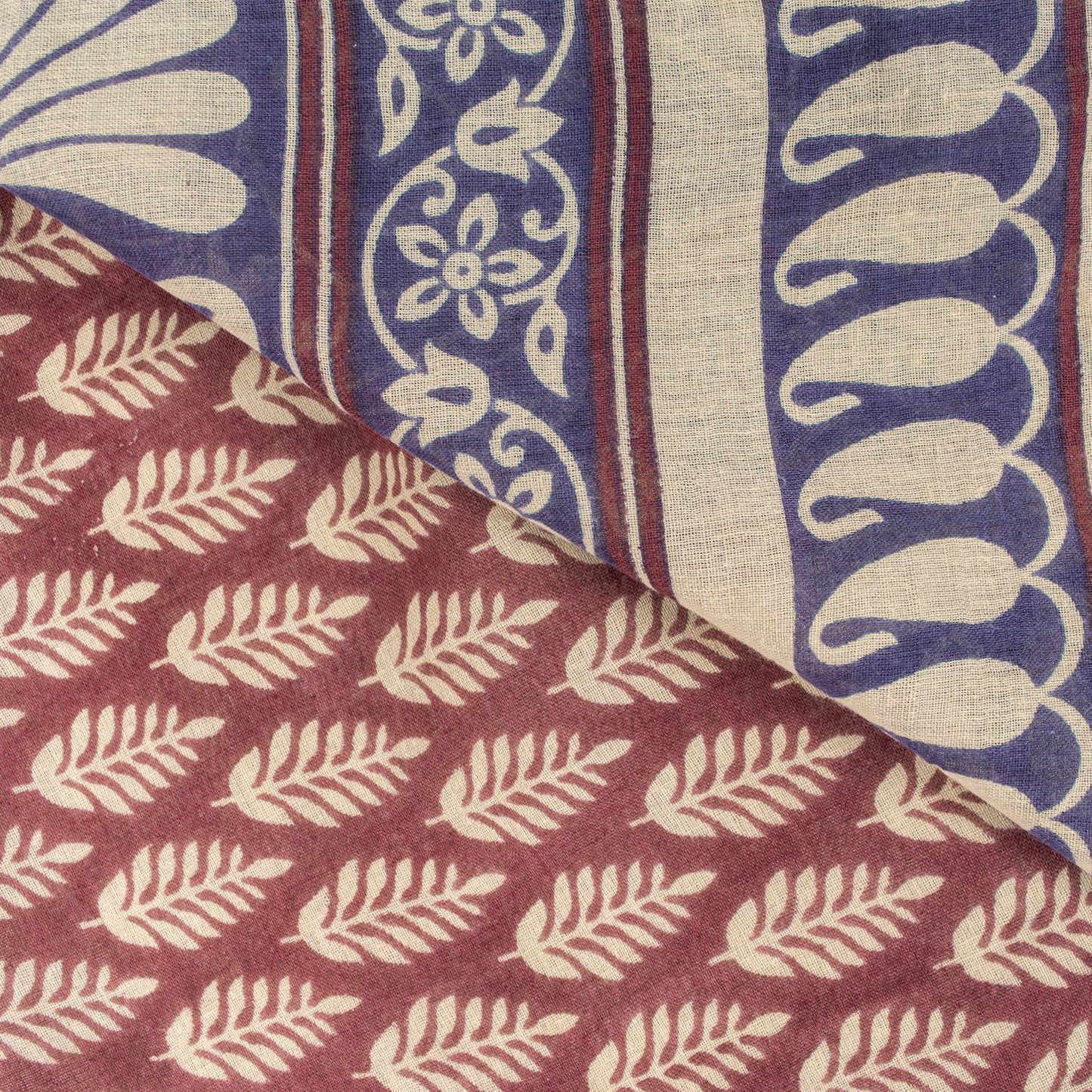 Sanskriti Vintage Saree Wine-Blue 100% Pure Cotton Block Print Sari Craft Fabric
