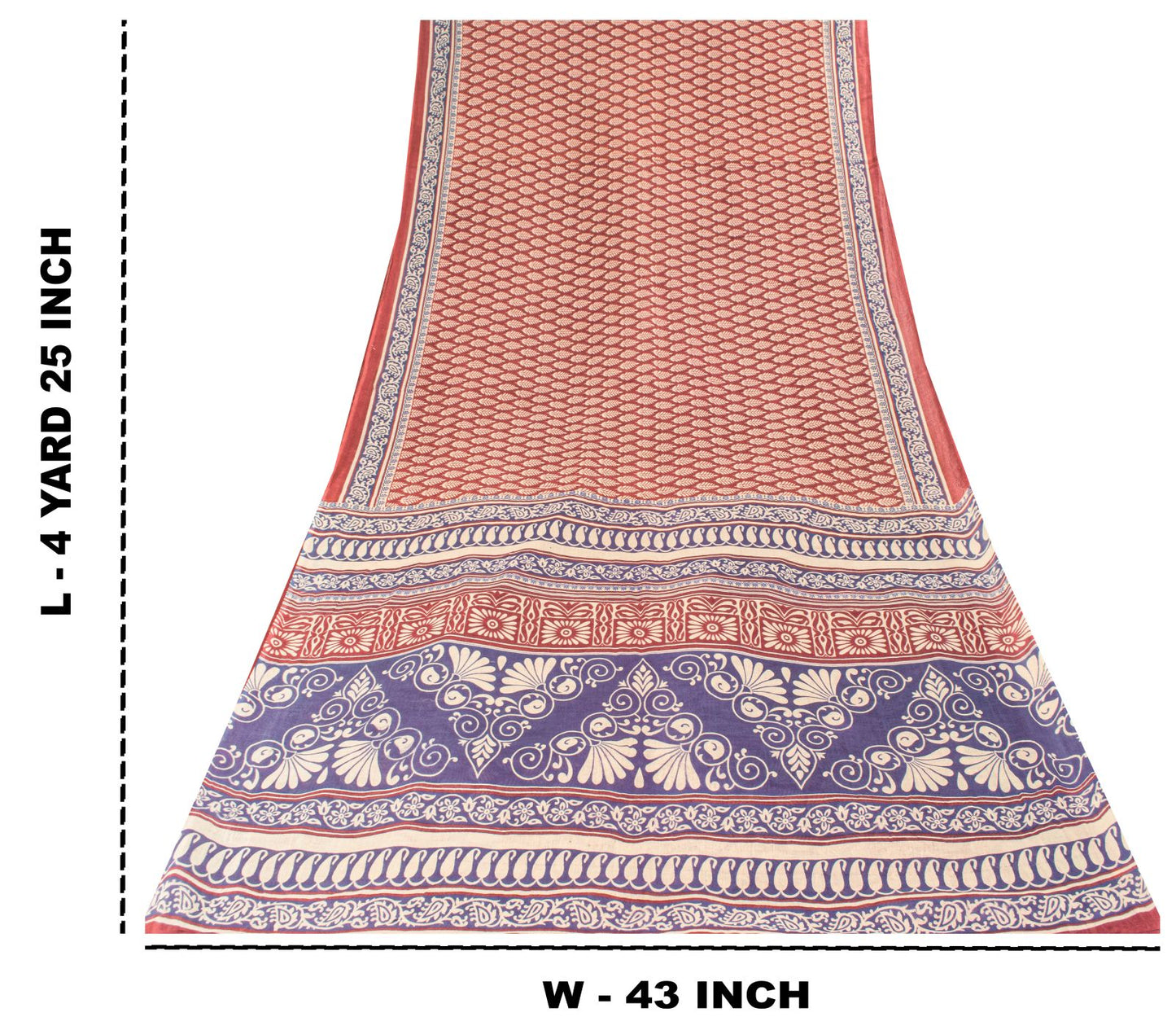 Sanskriti Vintage Saree Wine-Blue 100% Pure Cotton Block Print Sari Craft Fabric