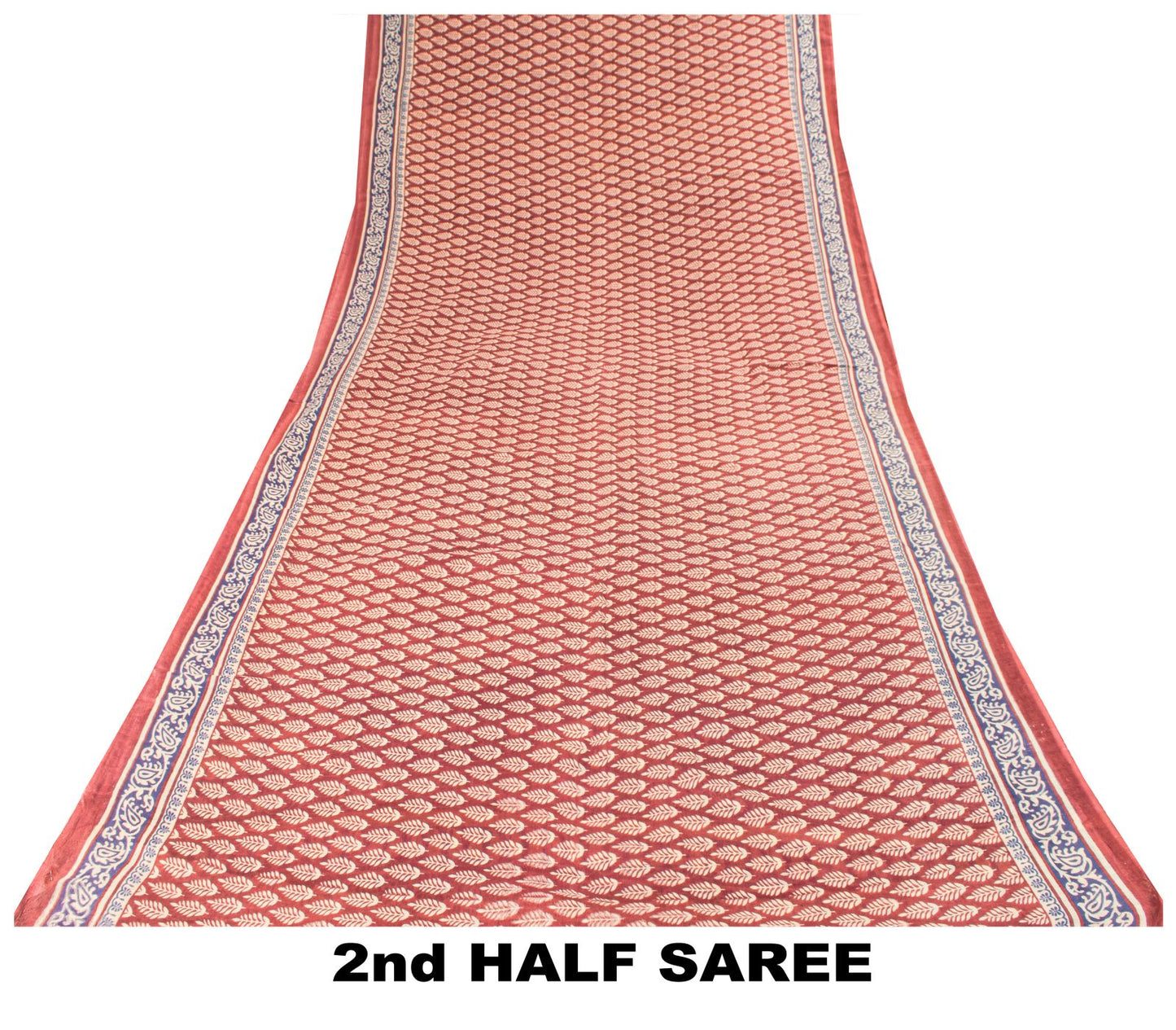 Sanskriti Vintage Saree Wine-Blue 100% Pure Cotton Block Print Sari Craft Fabric