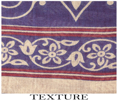 Sanskriti Vintage Saree Wine-Blue 100% Pure Cotton Block Print Sari Craft Fabric