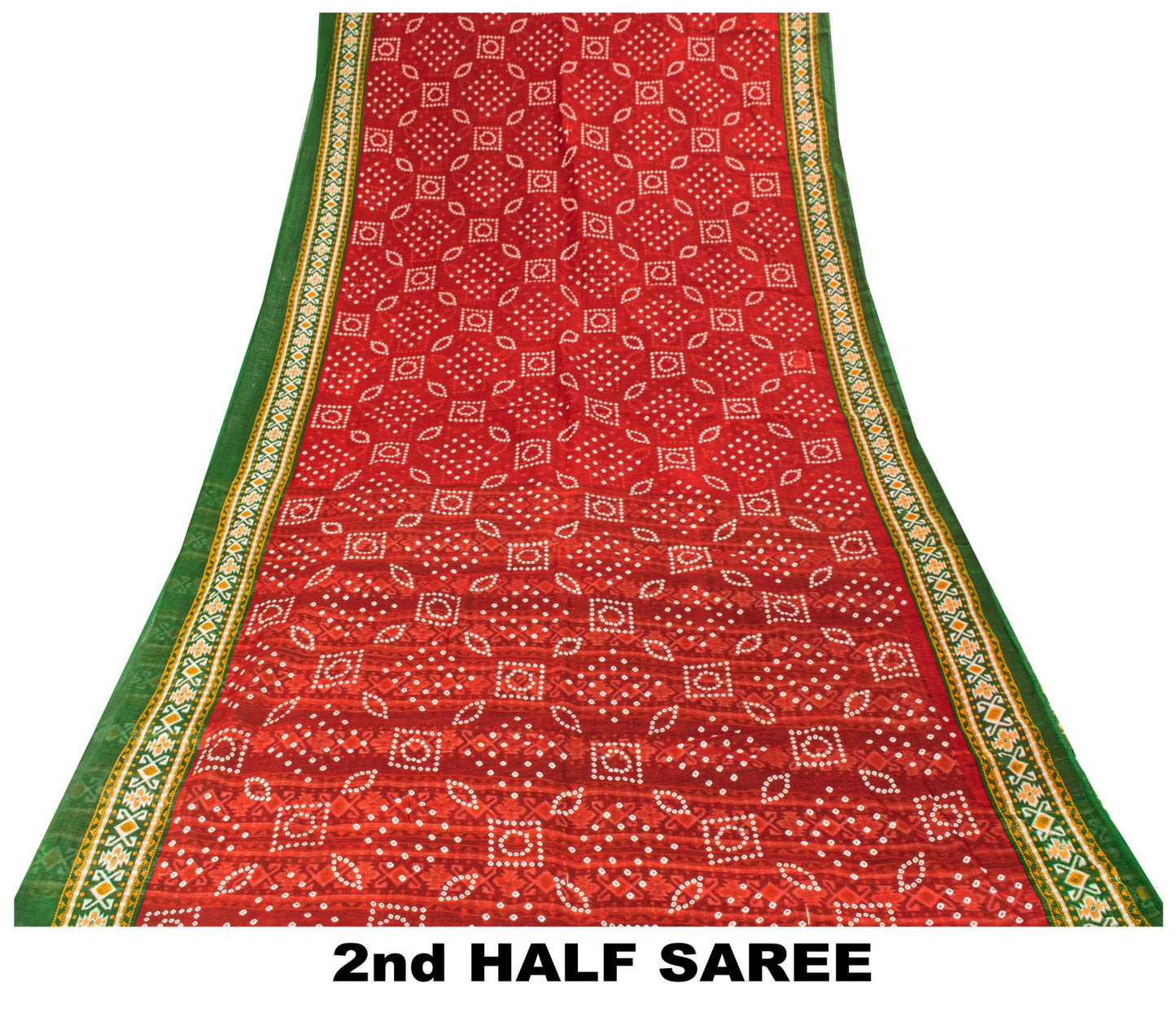 Sanskriti Vintage Saree Red 100%Pure Cotton Bandhani-Ikat Print Sari 5+YD Fabric
