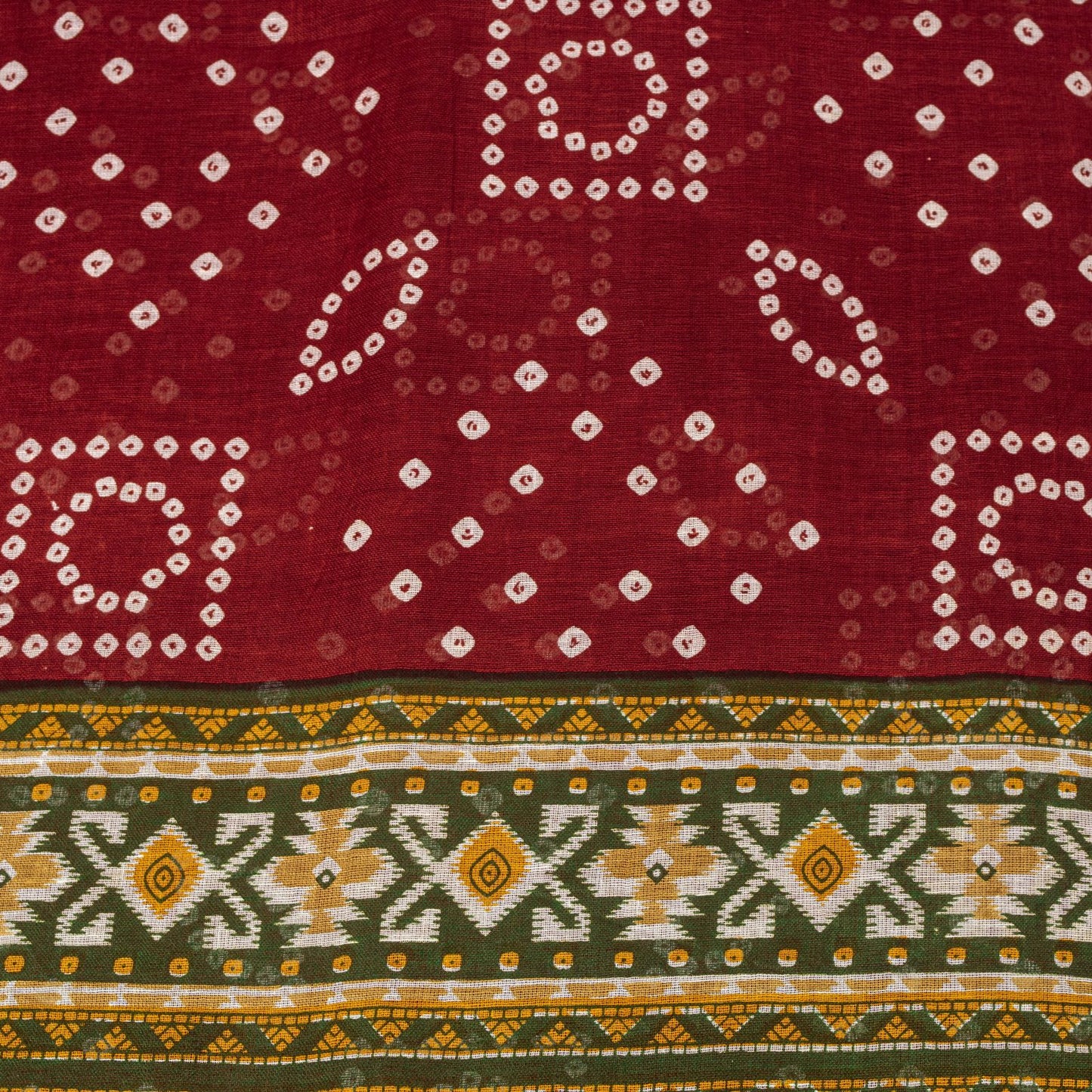 Sanskriti Vintage Saree Red 100%Pure Cotton Bandhani-Ikat Print Sari 5+YD Fabric
