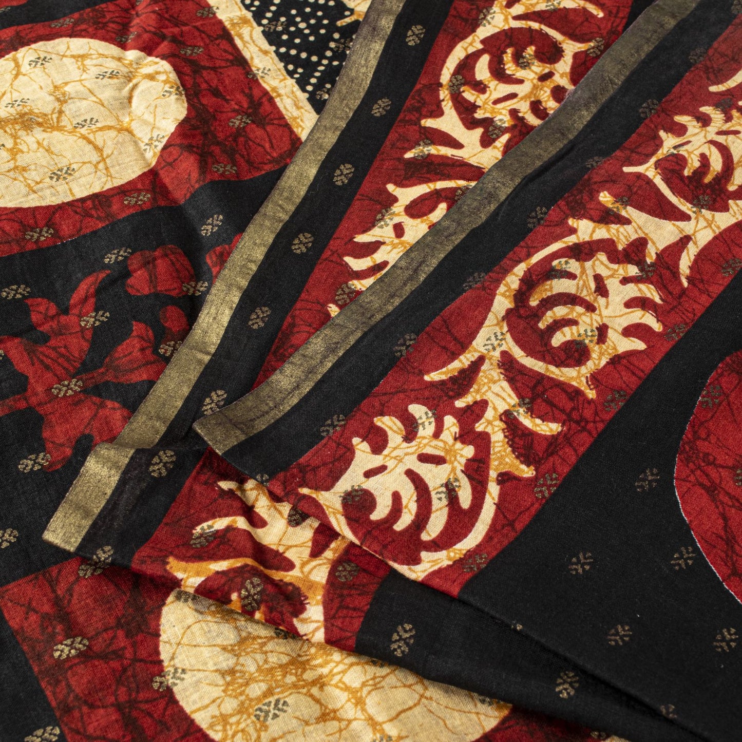Sanskriti Vintage Saree Black Pure Cotton Batik-Bandhani Print Soft 5.5+YD Sari