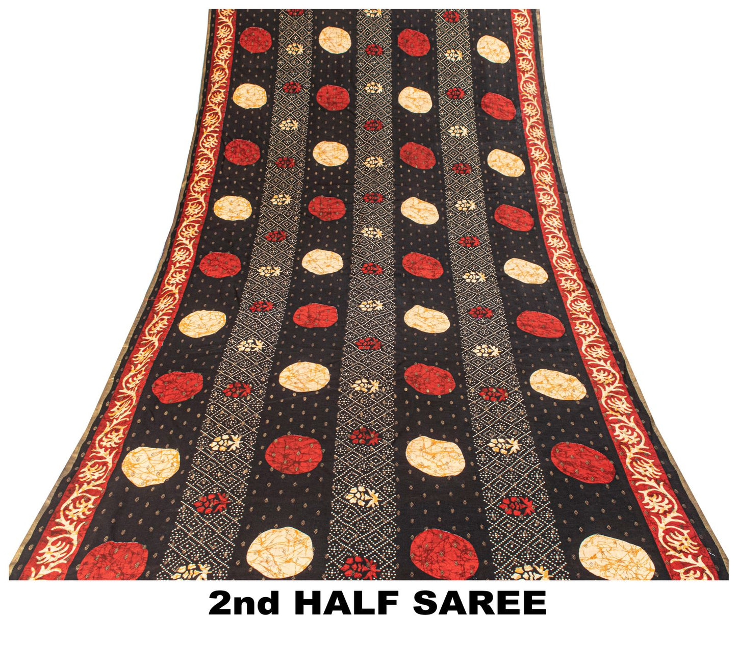 Sanskriti Vintage Saree Black Pure Cotton Batik-Bandhani Print Soft 5.5+YD Sari