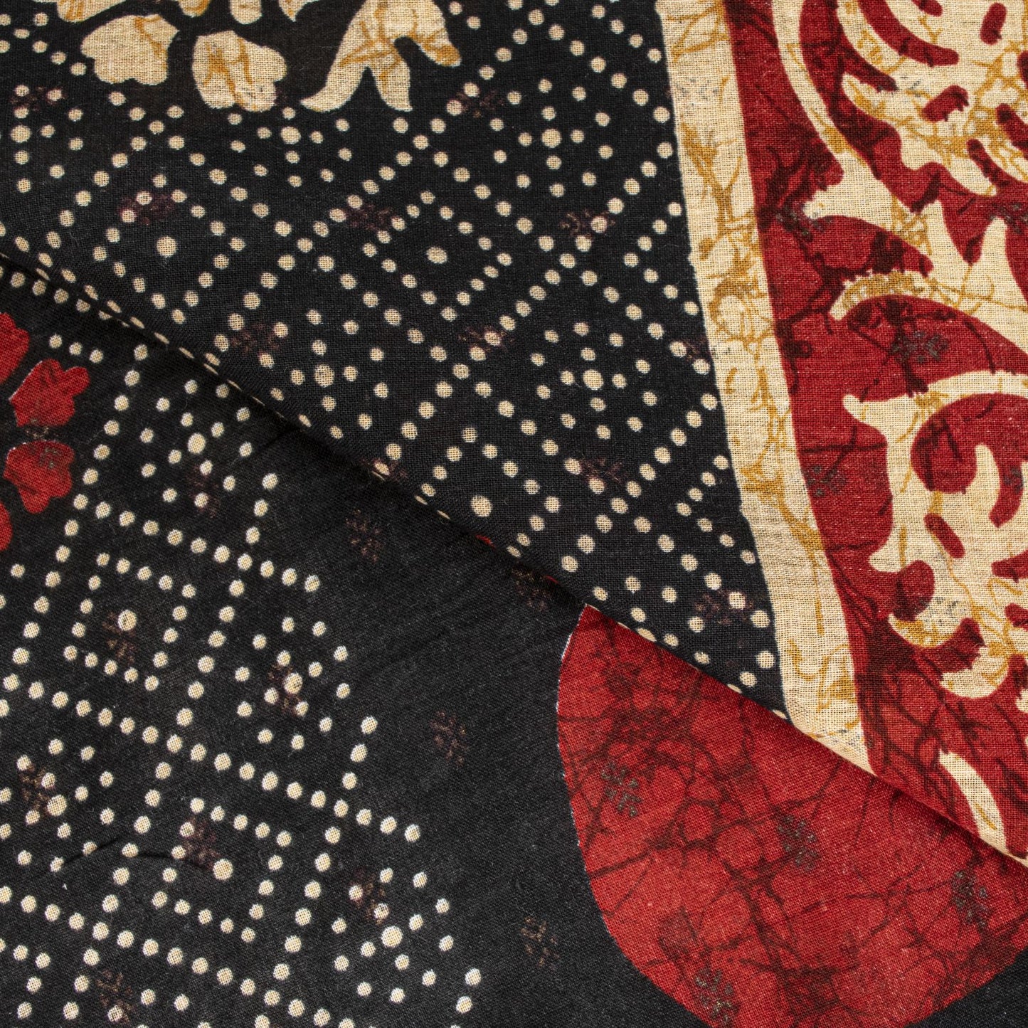 Sanskriti Vintage Saree Black Pure Cotton Batik-Bandhani Print Soft 5.5+YD Sari
