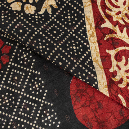 Sanskriti Vintage Saree Black Pure Cotton Batik-Bandhani Print Soft 5.5+YD Sari