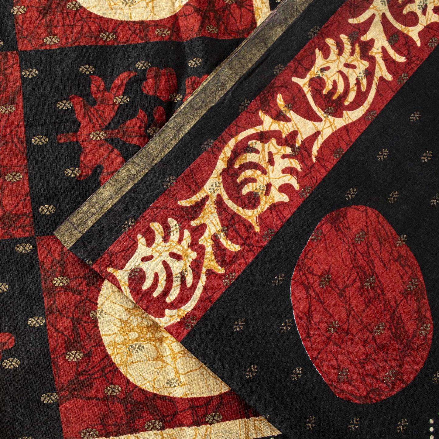 Sanskriti Vintage Saree Black Pure Cotton Batik-Bandhani Print Soft 5.5+YD Sari