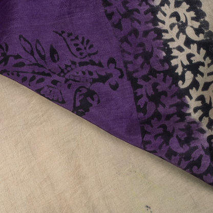 Sanskriti Vintage Saree Violet Pure Cotton Kalamkari Hand Block Print Sari 5.5YD