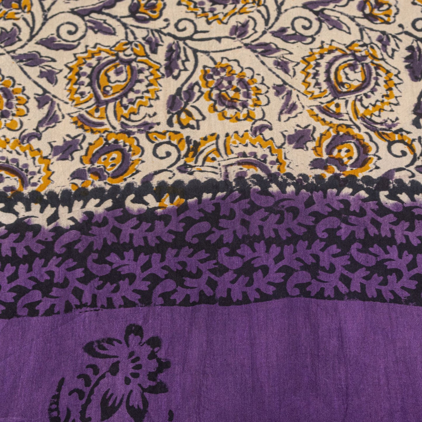 Sanskriti Vintage Saree Violet Pure Cotton Kalamkari Hand Block Print Sari 5.5YD
