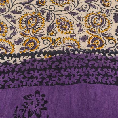 Sanskriti Vintage Saree Violet Pure Cotton Kalamkari Hand Block Print Sari 5.5YD