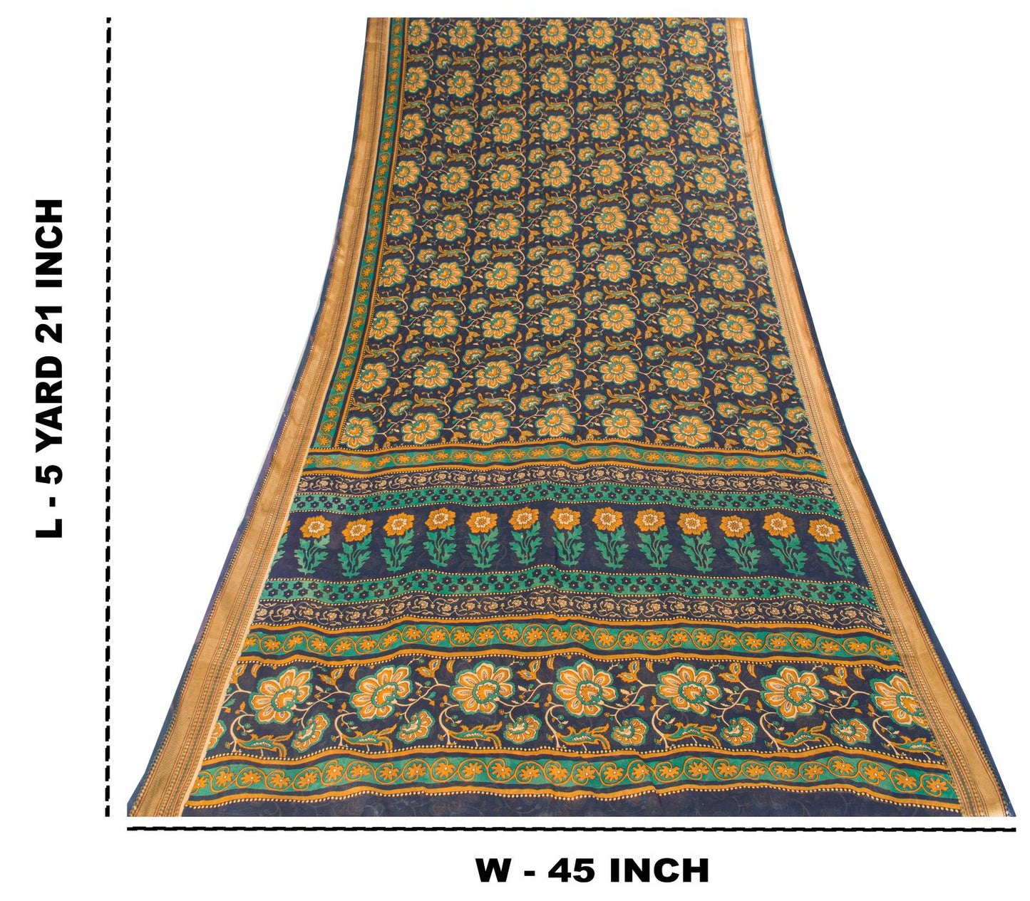 Sanskriti Vintage Saree Blue Pure Cotton Kalamkari Print Sari 5+YD Craft Fabric