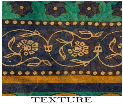 Sanskriti Vintage Saree Blue Pure Cotton Kalamkari Print Sari 5+YD Craft Fabric