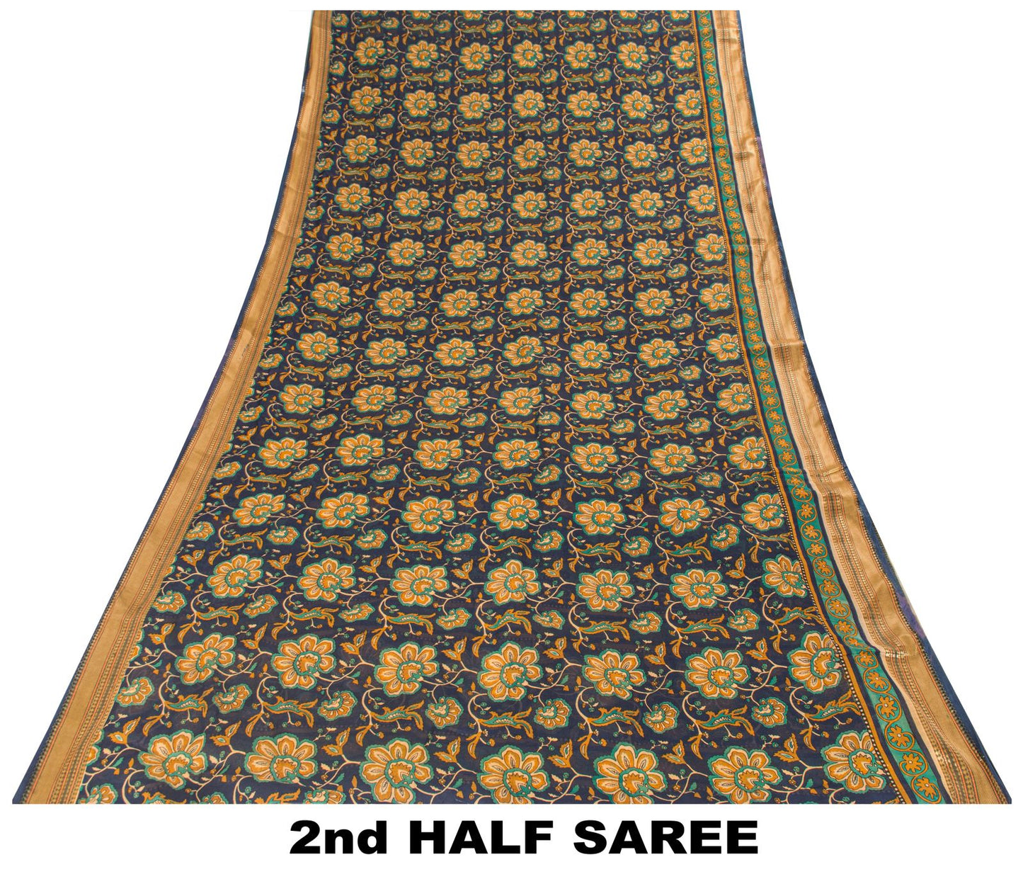 Sanskriti Vintage Saree Blue Pure Cotton Kalamkari Print Sari 5+YD Craft Fabric
