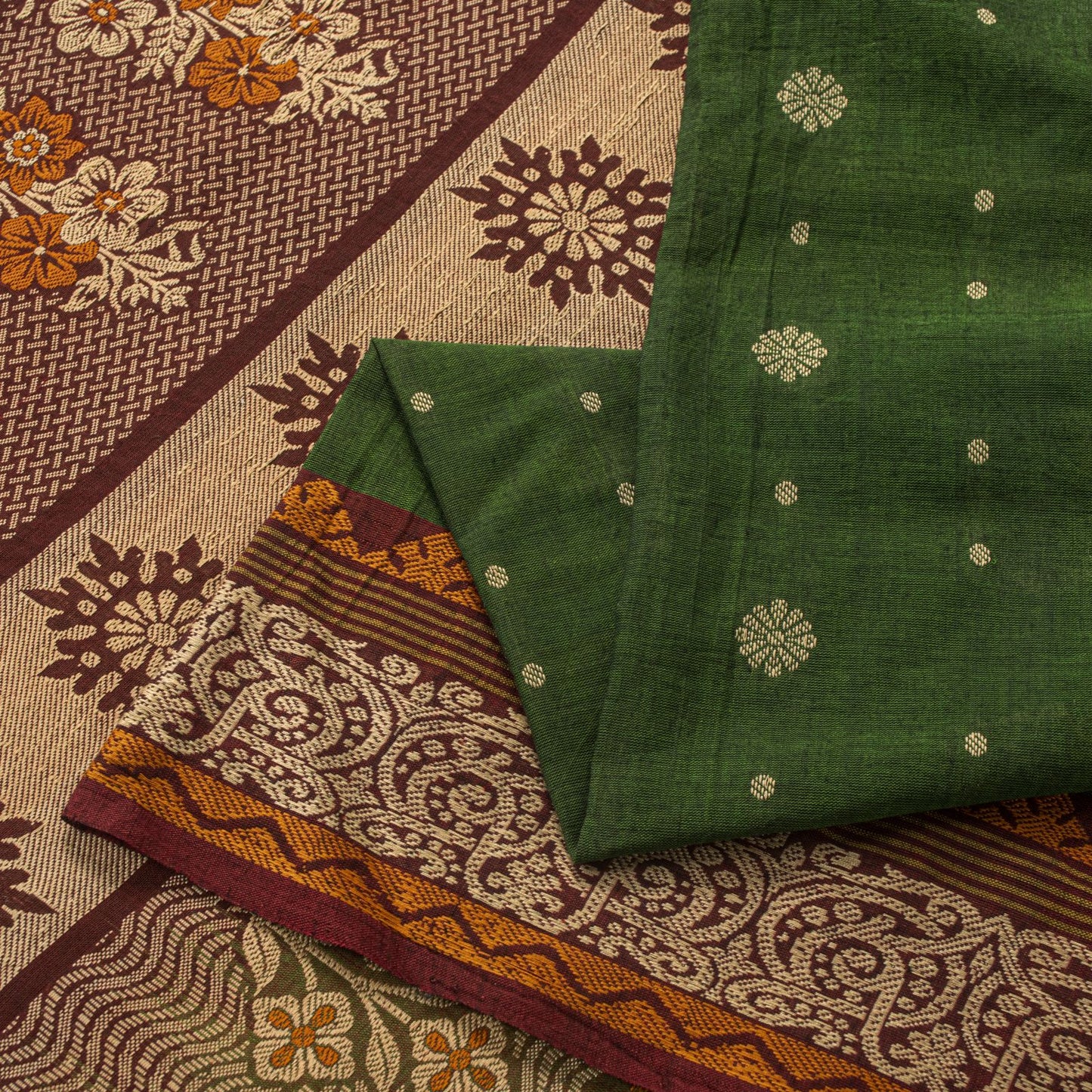 Sanskriti Vintage Saree Green Pure Cotton Floral Woven Sari 5+YD Craft Fabric
