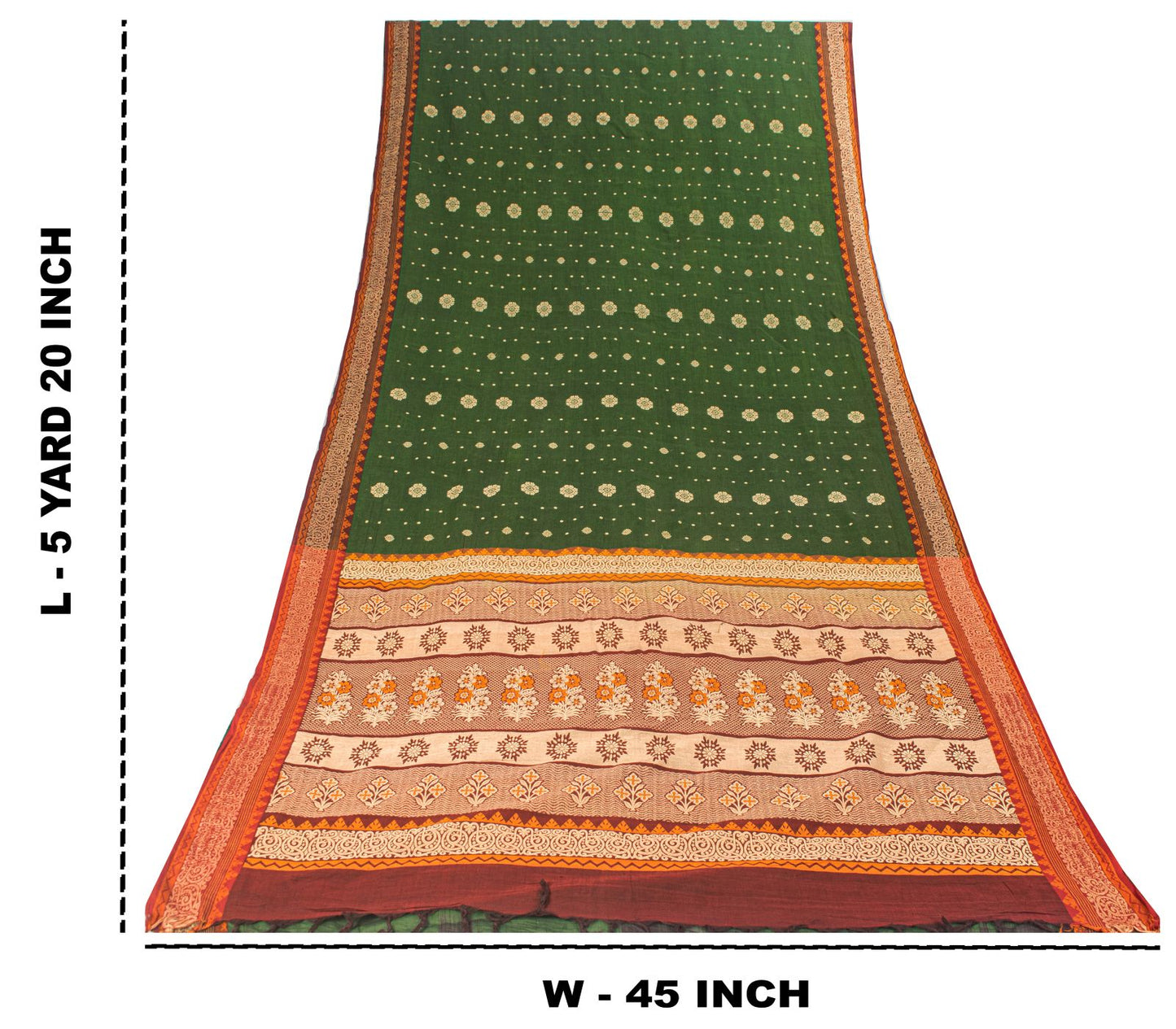 Sanskriti Vintage Saree Green Pure Cotton Floral Woven Sari 5+YD Craft Fabric