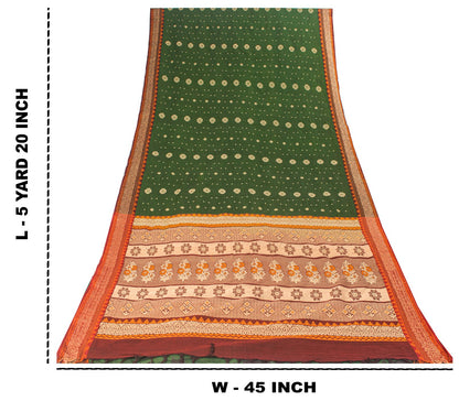 Sanskriti Vintage Saree Green Pure Cotton Floral Woven Sari 5+YD Craft Fabric
