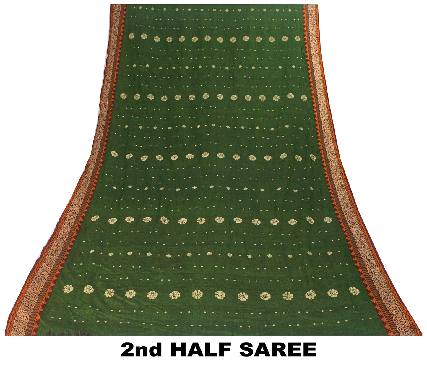 Sanskriti Vintage Saree Green Pure Cotton Floral Woven Sari 5+YD Craft Fabric