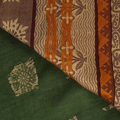 Sanskriti Vintage Saree Green Pure Cotton Floral Woven Sari 5+YD Craft Fabric