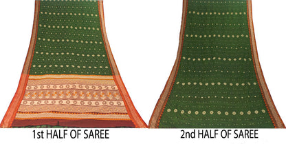 Sanskriti Vintage Saree Green Pure Cotton Floral Woven Sari 5+YD Craft Fabric