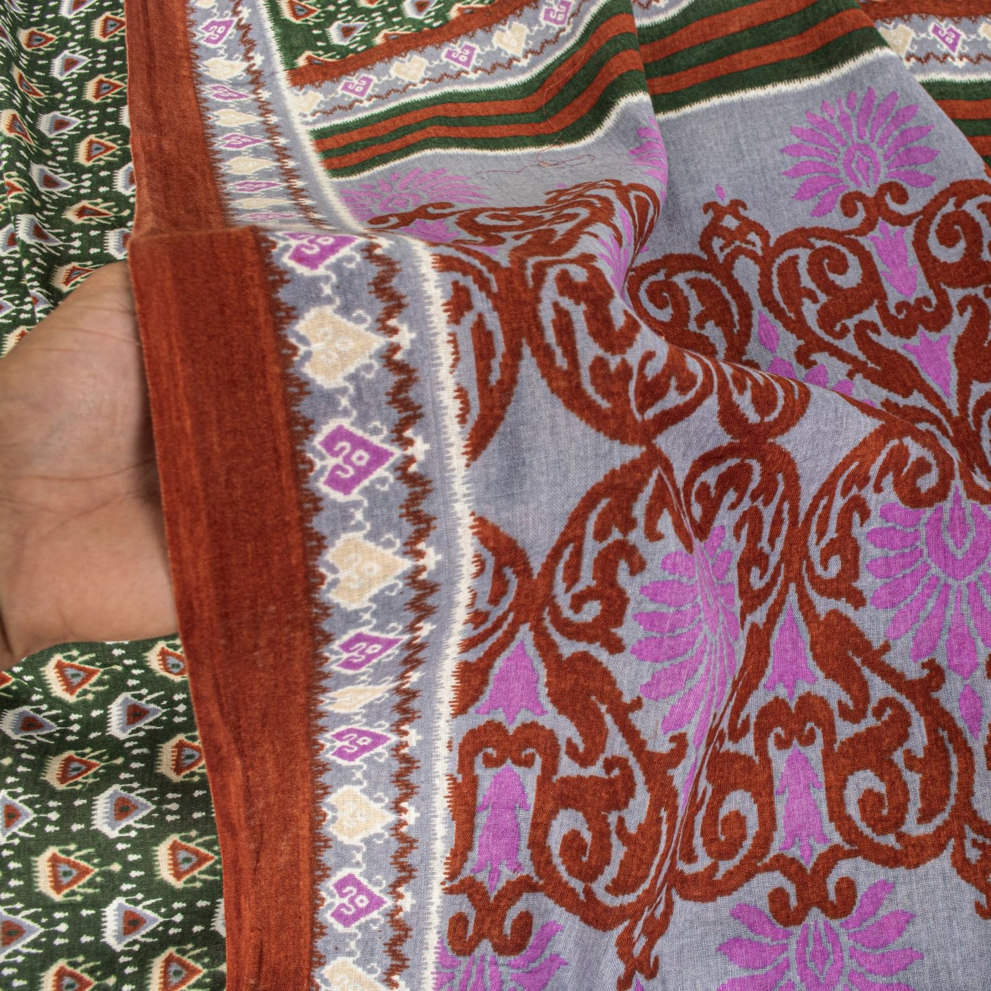 Sanskriti Vintage Saree Green Pure Cotton Floral Ikat Printed Sari 5+YD Fabric