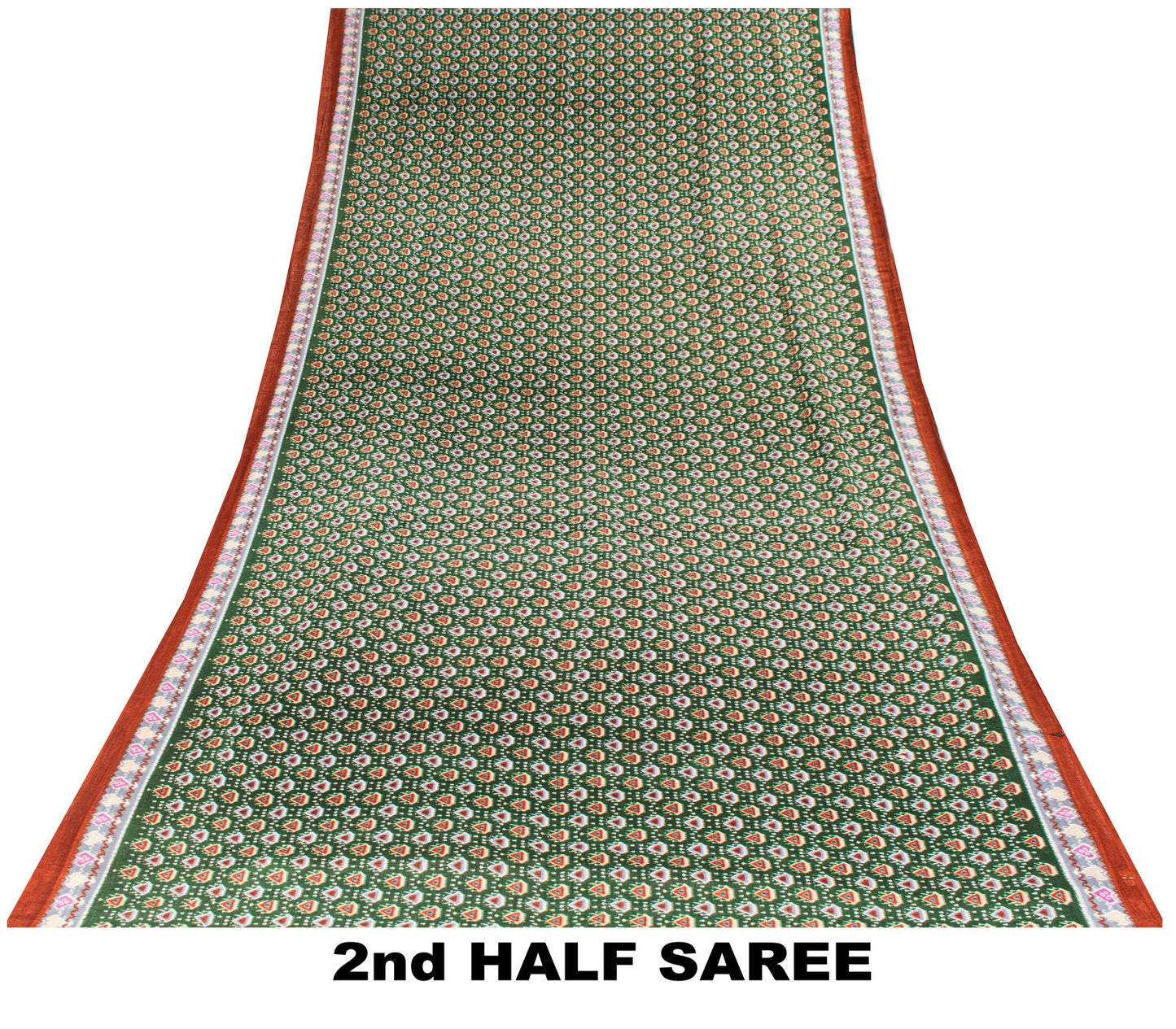 Sanskriti Vintage Saree Green Pure Cotton Floral Ikat Printed Sari 5+YD Fabric