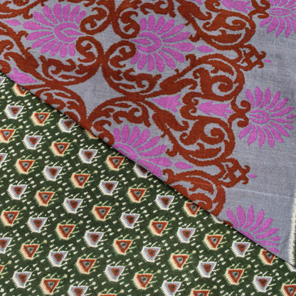 Sanskriti Vintage Saree Green Pure Cotton Floral Ikat Printed Sari 5+YD Fabric