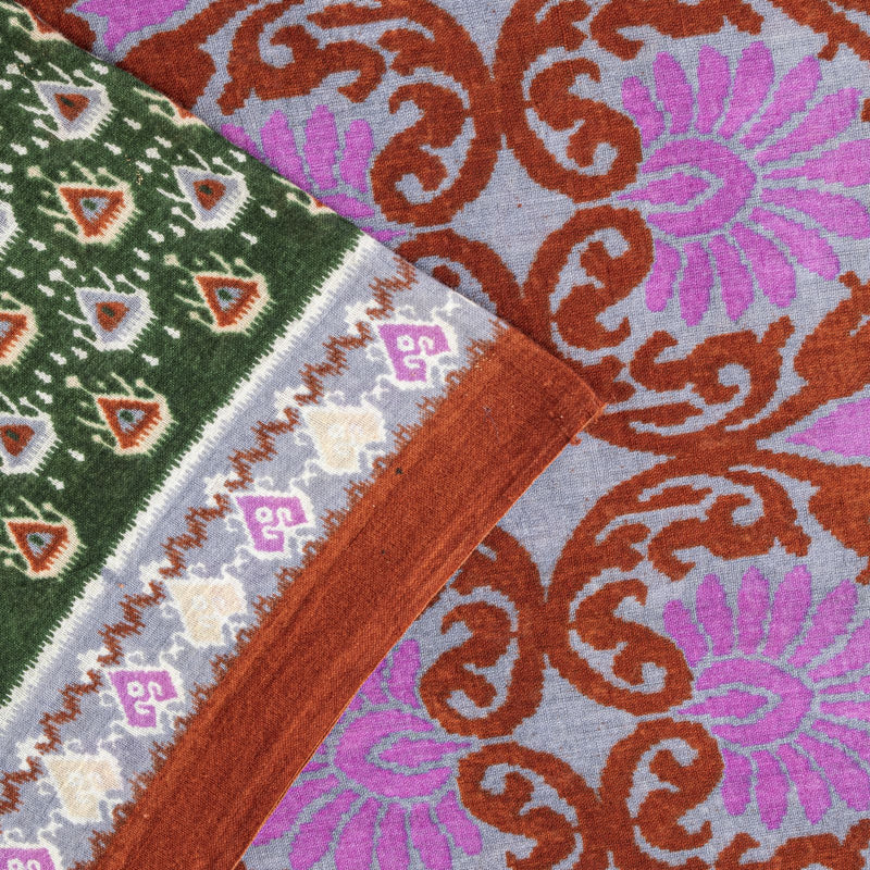 Sanskriti Vintage Saree Green Pure Cotton Floral Ikat Printed Sari 5+YD Fabric