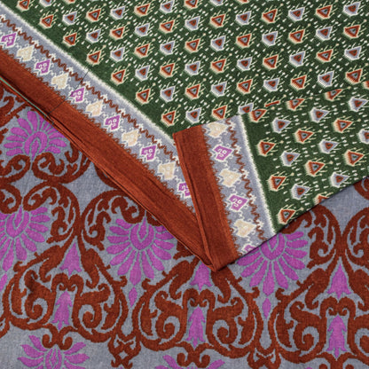 Sanskriti Vintage Saree Green Pure Cotton Floral Ikat Printed Sari 5+YD Fabric