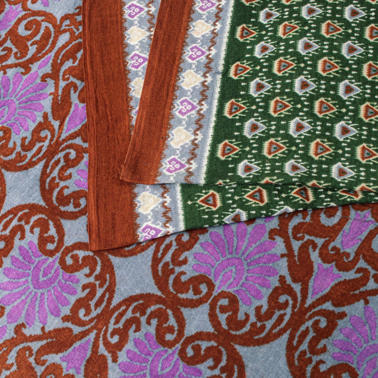 Sanskriti Vintage Saree Green Pure Cotton Floral Ikat Printed Sari 5+YD Fabric