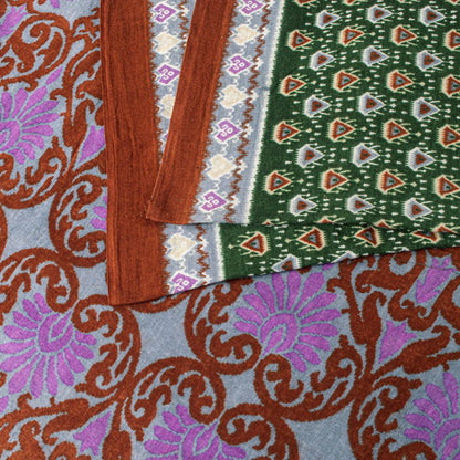 Sanskriti Vintage Saree Green Pure Cotton Floral Ikat Printed Sari 5+YD Fabric