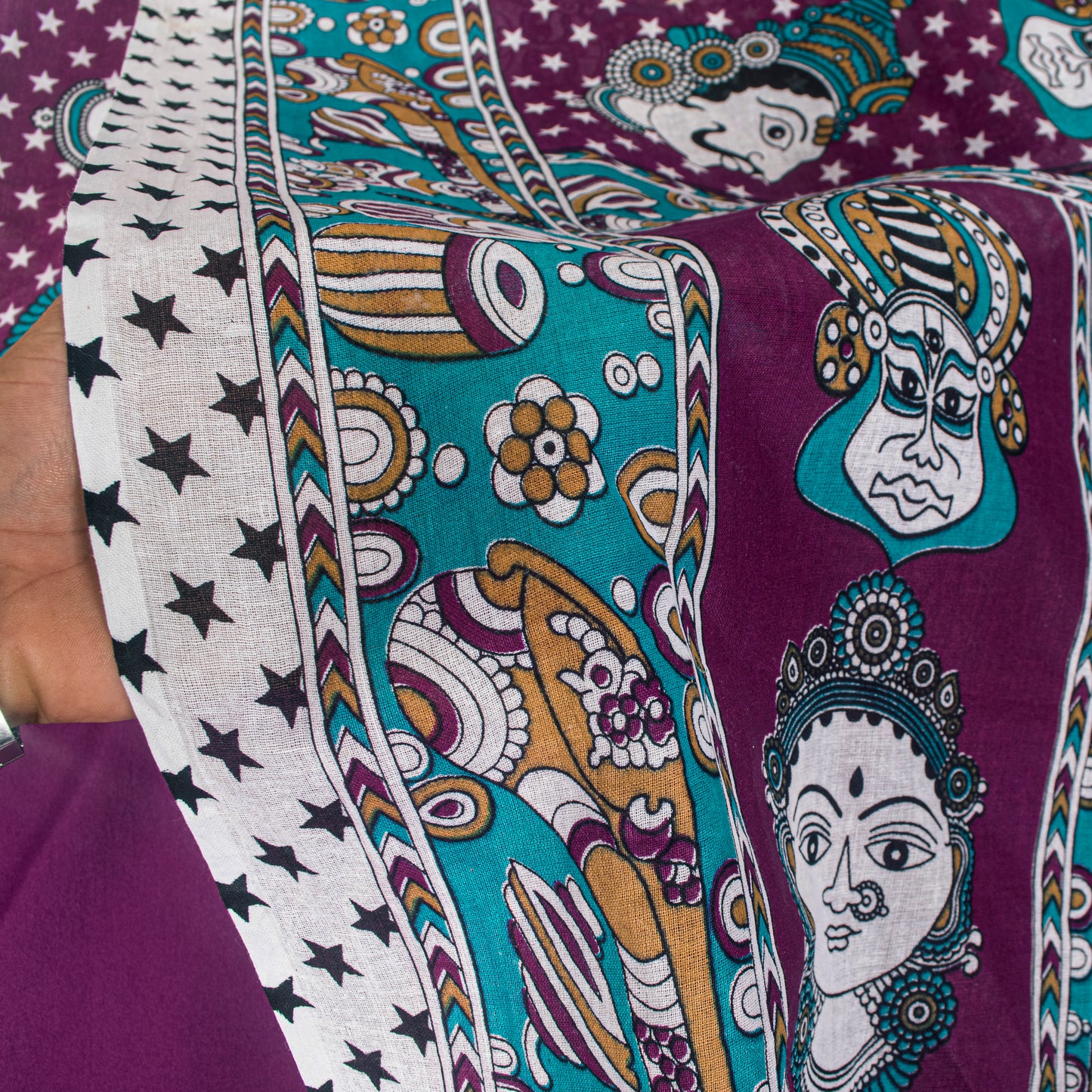 Sanskriti Vintage Saree Violet Pure Cotton Handmade Shrihasti Kalamkari 6+YDSari