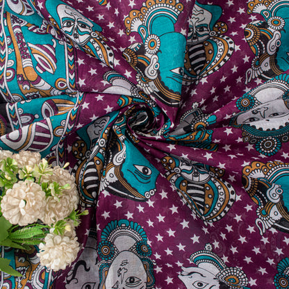 Sanskriti Vintage Saree Violet Pure Cotton Handmade Shrihasti Kalamkari 6+YDSari
