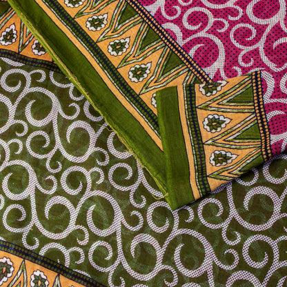 Sanskriti Vintage Saree Pink Pure Cotton Spiral Printed Sari 5+YD Craft Fabric