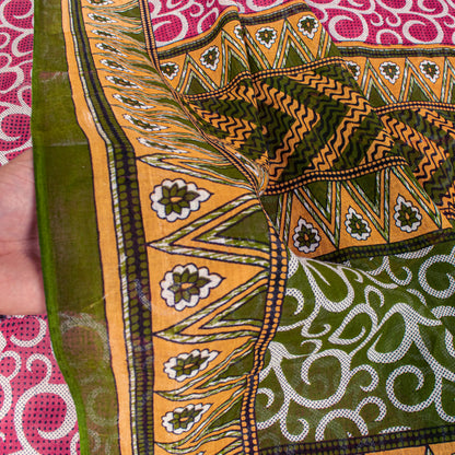 Sanskriti Vintage Saree Pink Pure Cotton Spiral Printed Sari 5+YD Craft Fabric