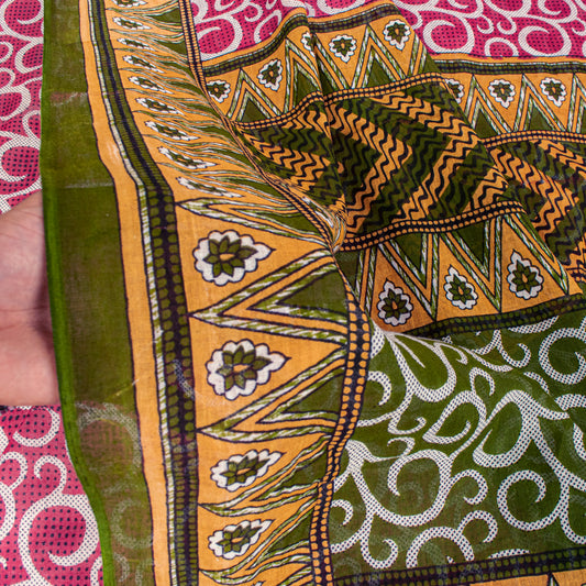 Sanskriti Vintage Saree Pink Pure Cotton Spiral Printed Sari 5+YD Craft Fabric