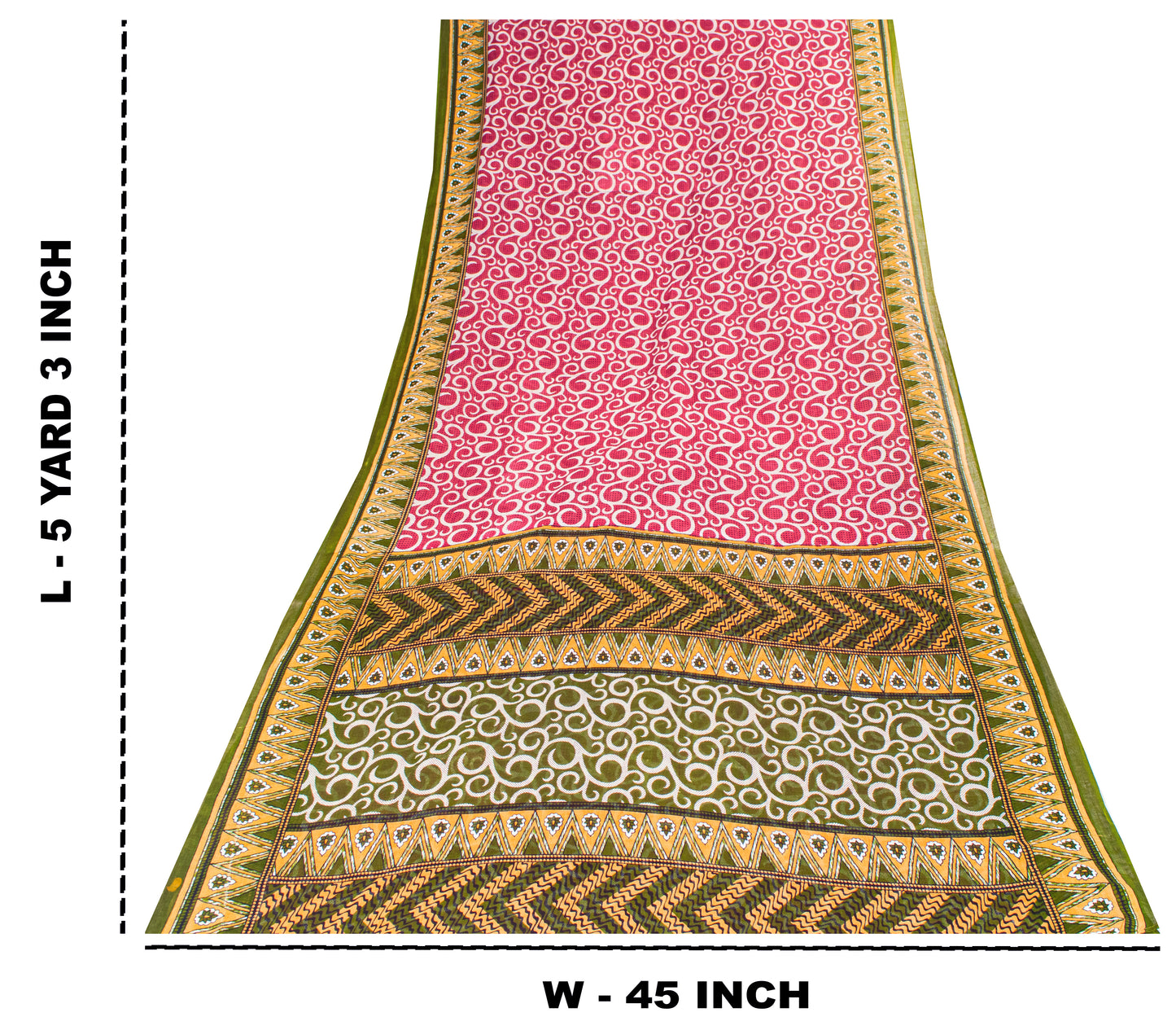 Sanskriti Vintage Saree Pink Pure Cotton Spiral Printed Sari 5+YD Craft Fabric