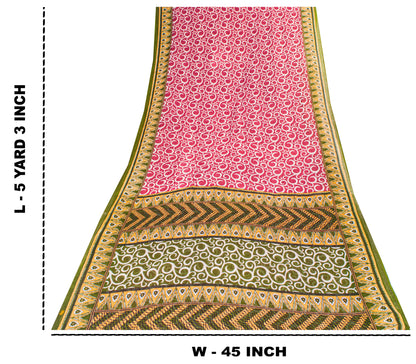 Sanskriti Vintage Saree Pink Pure Cotton Spiral Printed Sari 5+YD Craft Fabric