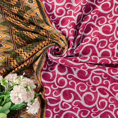 Sanskriti Vintage Saree Pink Pure Cotton Spiral Printed Sari 5+YD Craft Fabric