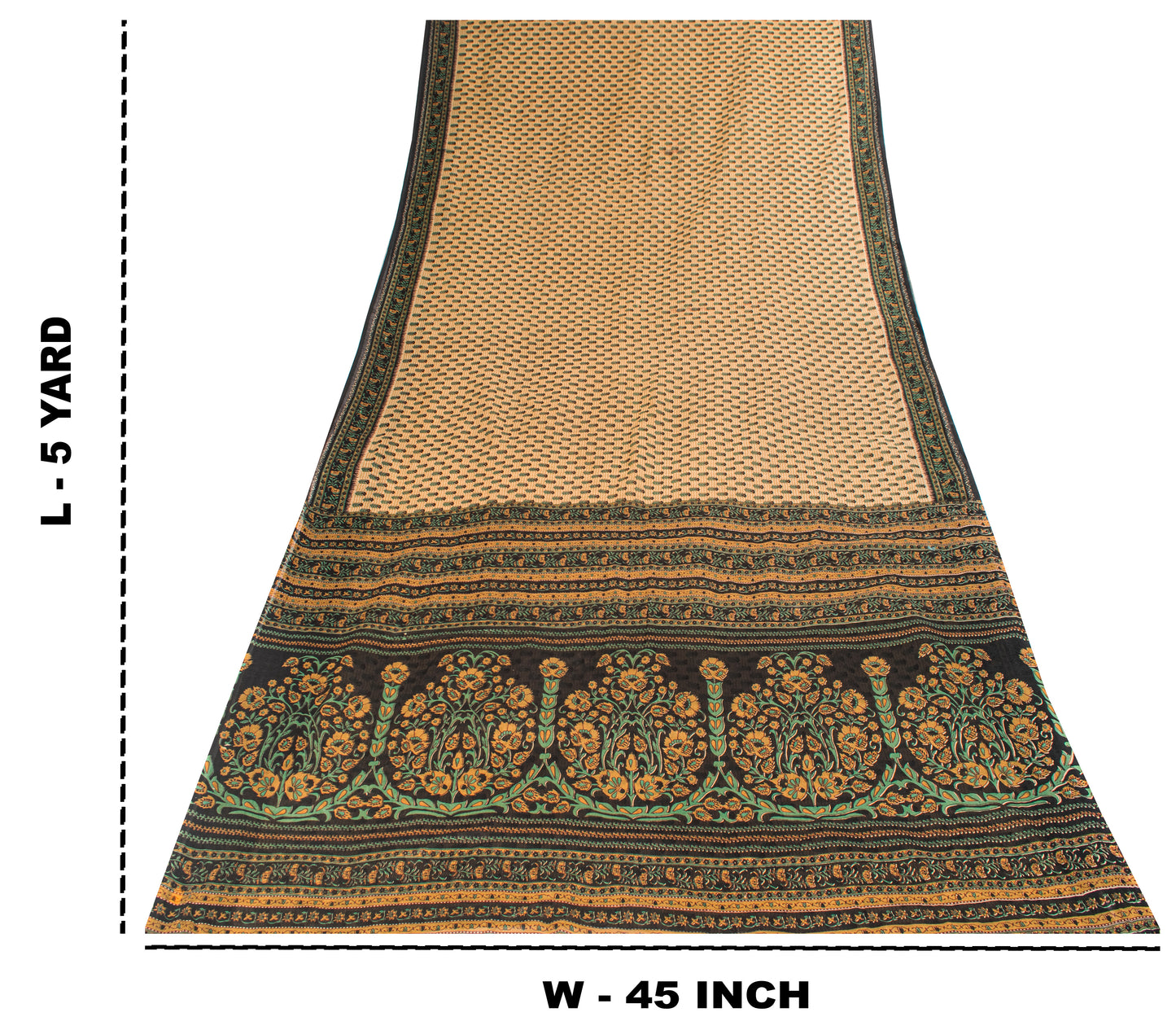 Sanskriti Vintage Saree Cream Pure Cotton Kalamkari Floral Print Sari 5YD Fabric