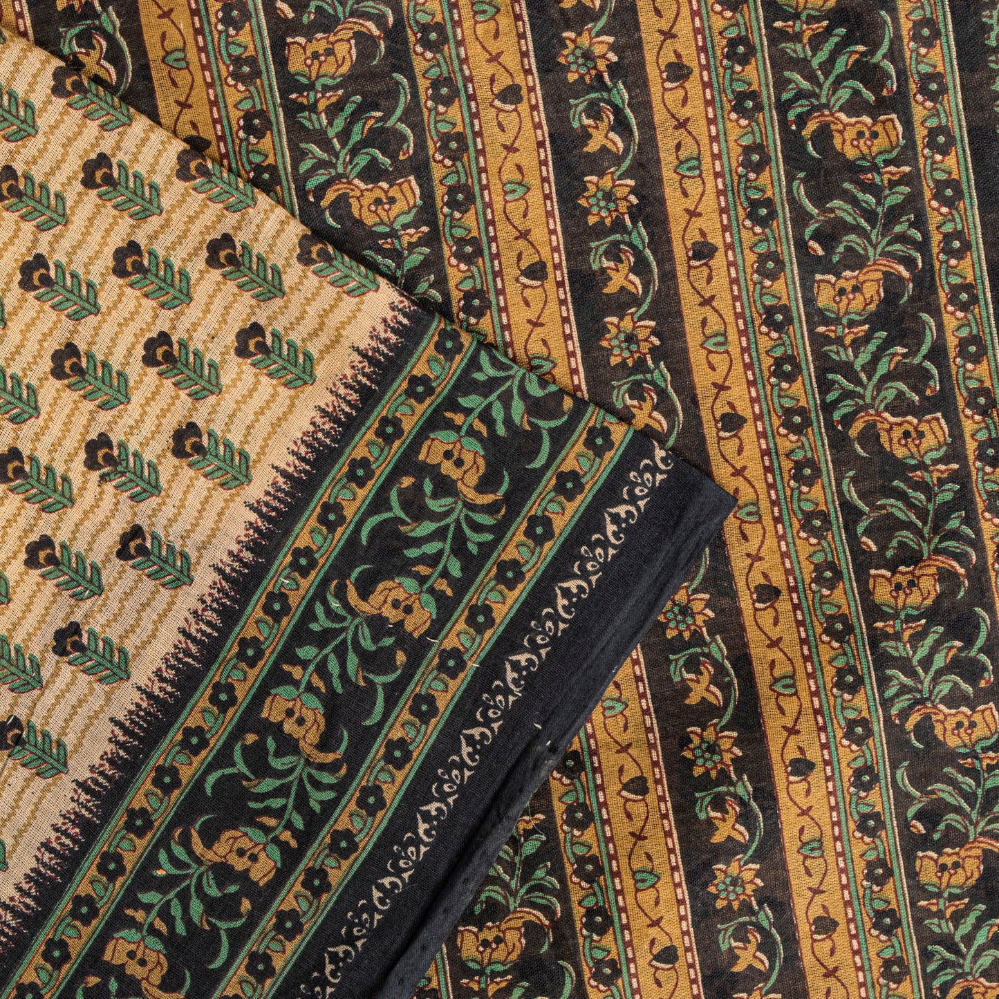 Sanskriti Vintage Saree Cream Pure Cotton Kalamkari Floral Print Sari 5YD Fabric