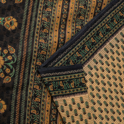 Sanskriti Vintage Saree Cream Pure Cotton Kalamkari Floral Print Sari 5YD Fabric