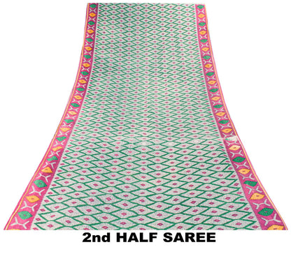 Sanskriti Vintage Saree Gray-Purple Pure Cotton Patola Ikat Printed Sari Fabric