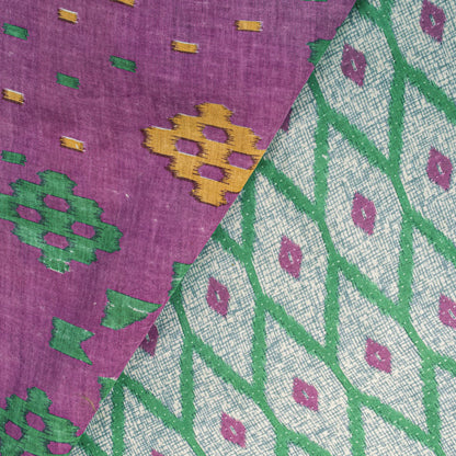 Sanskriti Vintage Saree Gray-Purple Pure Cotton Patola Ikat Printed Sari Fabric