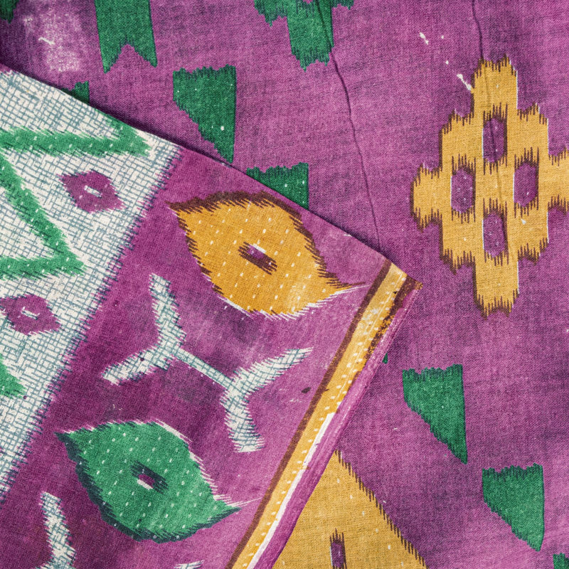 Sanskriti Vintage Saree Gray-Purple Pure Cotton Patola Ikat Printed Sari Fabric
