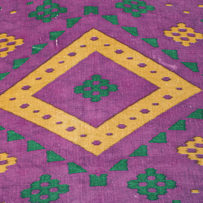 Sanskriti Vintage Saree Gray-Purple Pure Cotton Patola Ikat Printed Sari Fabric