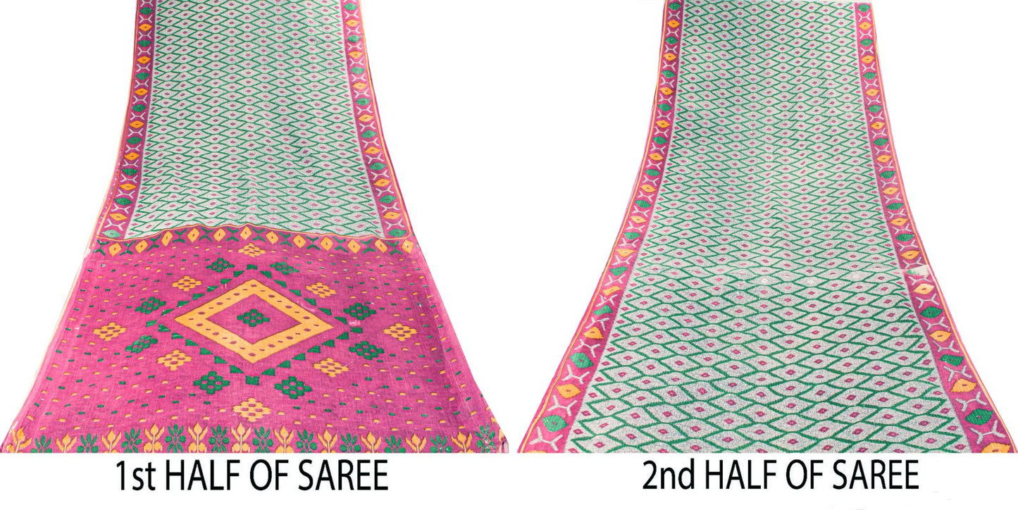 Sanskriti Vintage Saree Gray-Purple Pure Cotton Patola Ikat Printed Sari Fabric