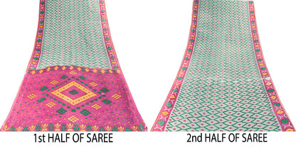 Sanskriti Vintage Saree Gray-Purple Pure Cotton Patola Ikat Printed Sari Fabric